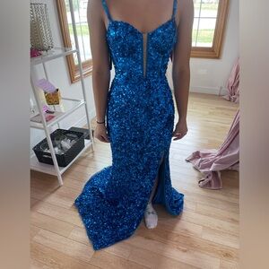 Elegant Blue Sequin Evening Gown